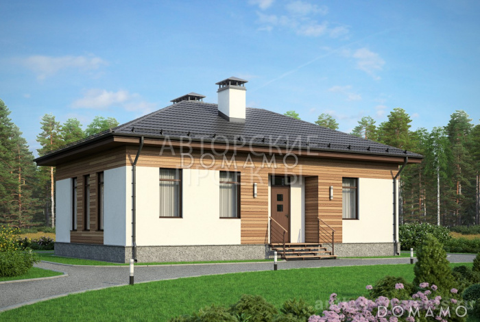 Проект дома с гостиной, кухней-столовой, спальнями