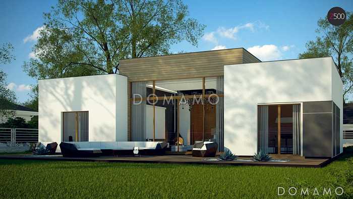 Проект современного одноэтажного дома из газобетона с тремя спальнями и светлой просторной гостиной