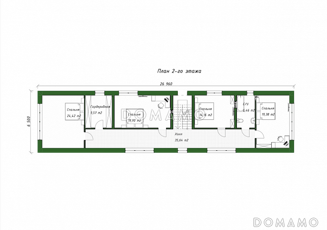 Проект двухэтажного дома из керамоблоков для узкого участка / План 2 этажа