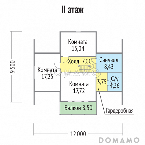 Проект дома из бруса с гардеробной комнатой / План мансардного этажа