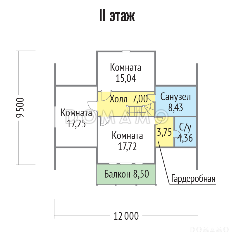 Проект дома из бруса с гардеробной комнатой / План мансардного этажа