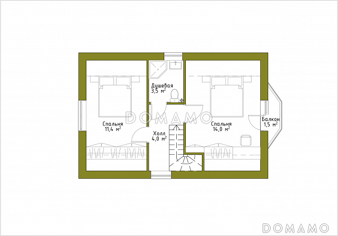 Проект небольшого дома из газобетона в русском стиле / План мансардного этажа