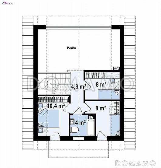 Проект одноэтажного мансардного дома из газобетона со вторым светом и панорамным остеклением гостиной / План мансардного этажа