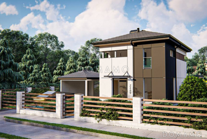 Проект эргономичного двухэтажного дома с террасой, кухней-столовой, тремя спальнями