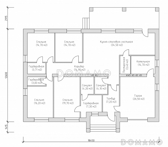 Проект одноэтажного дома из SIP панелей с гаражом и открытой террасой / План 1 этажа
