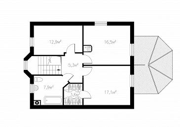 Проект практичного коттеджа с террасой в европейском стиле  / План мансардного этажа