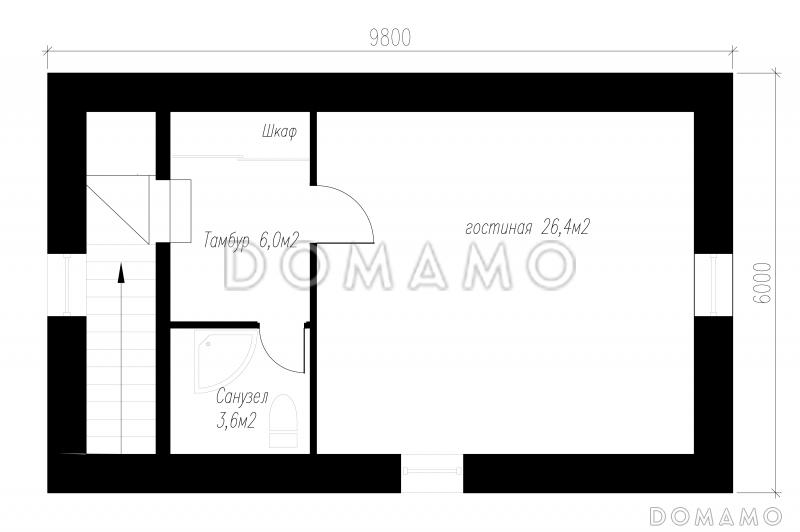 Проект бани с верандой и гостевой комнатой / План мансардного этажа
