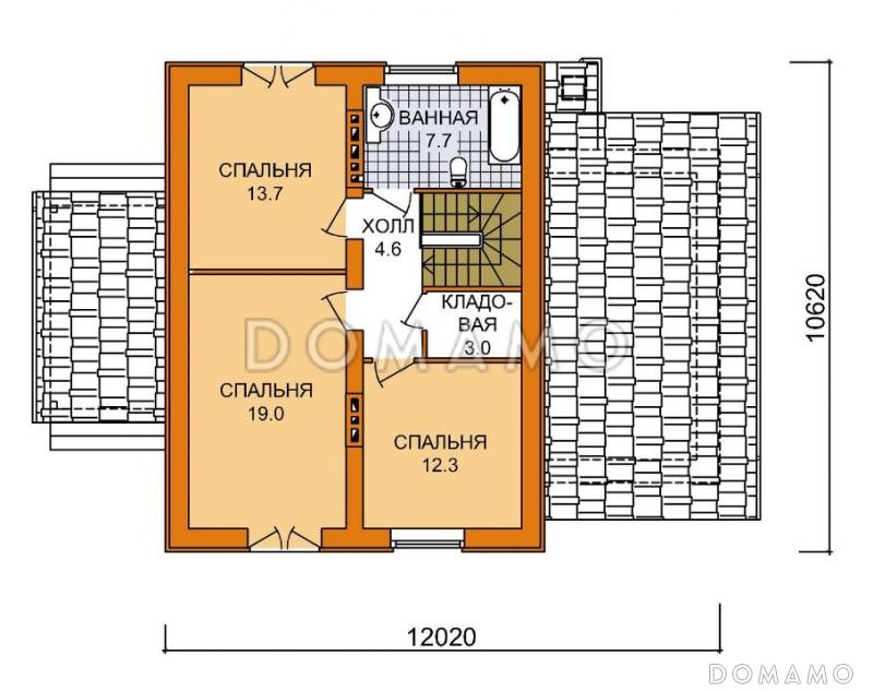 Проект дома из пеноблоков с мансардой, гаражом и тремя спальнями / План мансардного этажа