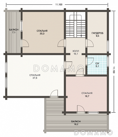 Проект респектабельного дома из клееного бруса с террасой / План 2 этажа