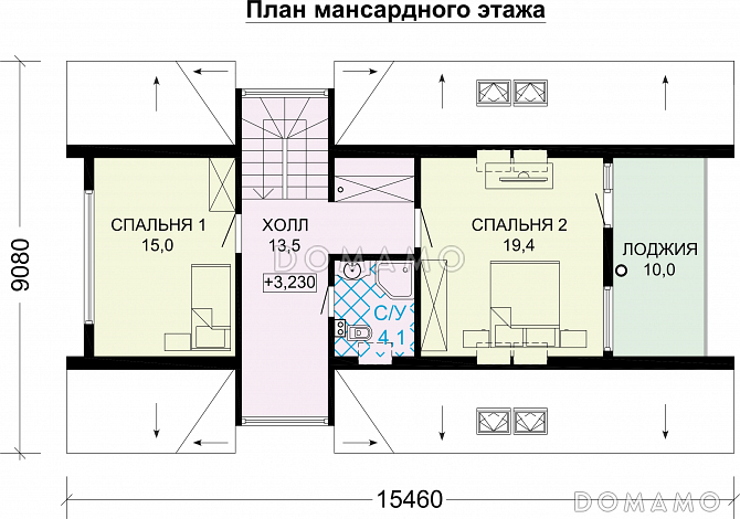 Проект каркасного А-образного дома-шалаша / План мансардного этажа