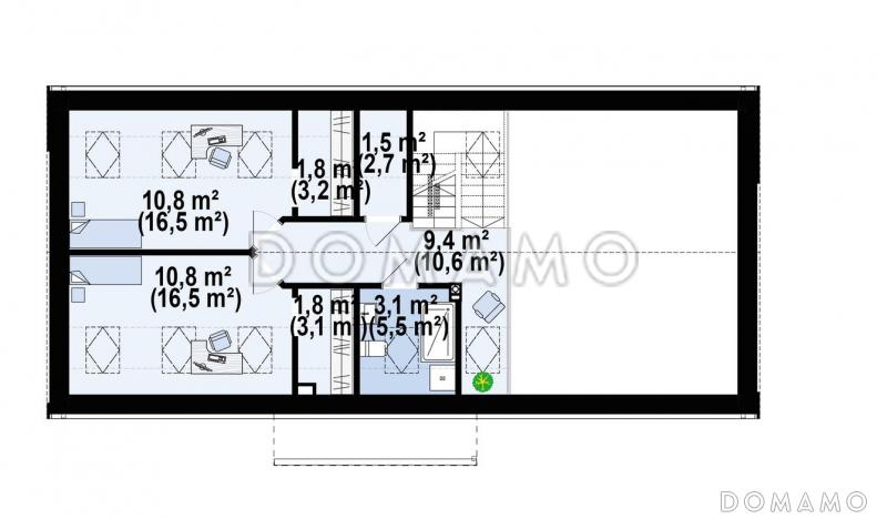 Проект загородного дома со вторым светом, гаражом, гостевой с санузлом на первом этаже / План мансардного этажа