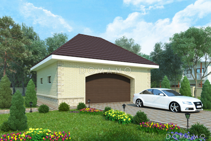 Проект одноэтажного гаража из газобетона с облицовкой из желтого кирпича