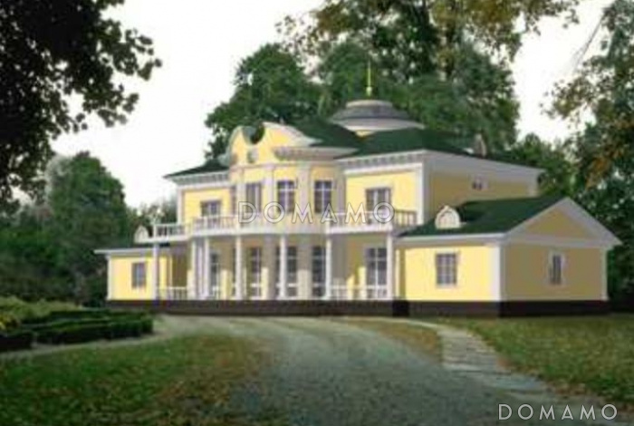 Проект загородного особняка из кирпича с полукруглым эркером