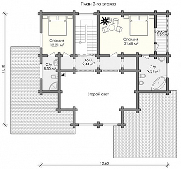 Проект большого дома из строганного бревна / План мансардного этажа