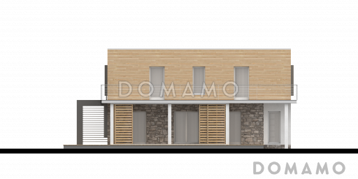 Проект современного двухэтажного дома с плоской крышей из газобетона с четырьмя спальнями, гаражом и просторной террасой над ним / Фасад 3