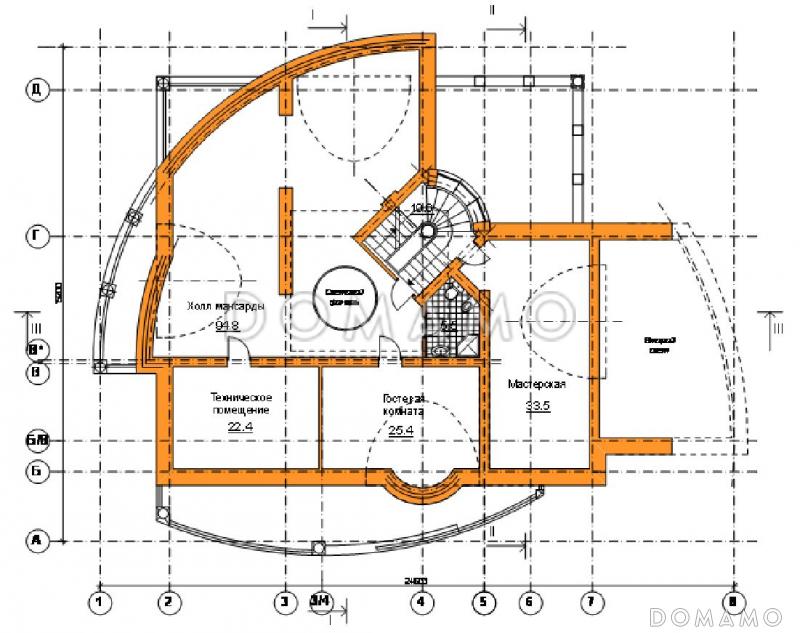 Проект коттеджа с оригинальной планировкой и гаражом на 2 а/м / План мансардного этажа