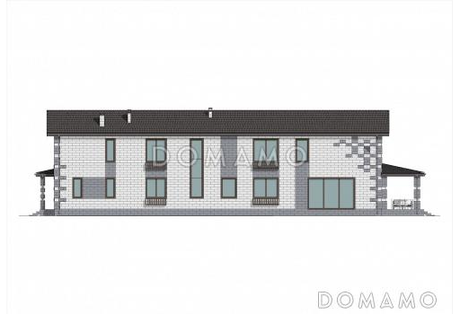 Проект двухэтажного дома из керамоблоков для узкого участка / Фасад 3