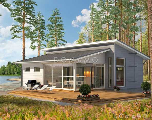 Проект каркасной сауны с угловой открытой террасой