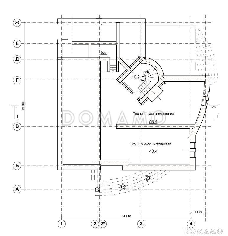 Проект современного коттеджа с оригинальной планировкой / План цокольного этажа