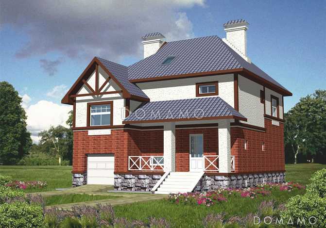 Проект коттеджа с комбинированной отделкой стен