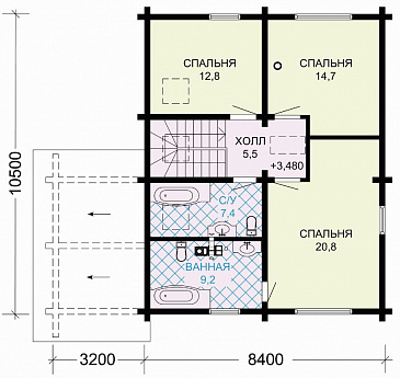 Проект двухэтажного дома из бруса в скандинавском стиле с котельной / План мансардного этажа