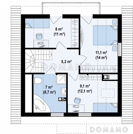 Проект одноэтажного дома из кирпича с тремя спальнями на мансардном этаже / План мансардного этажа