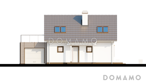 Проект одноэтажного мансардного дома из газобетона с открытой террасой над гаражом / Фасад 4