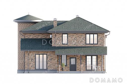 Проект двухэтажного дома с башней в замковом стиле, большим подвалом и продуманными планировочными решениями / Фасад 2