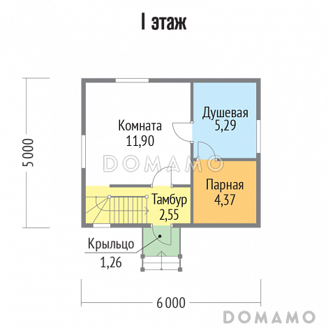 Проект бани из клееного бруса 6х5 с мансардой / План 1 этажа