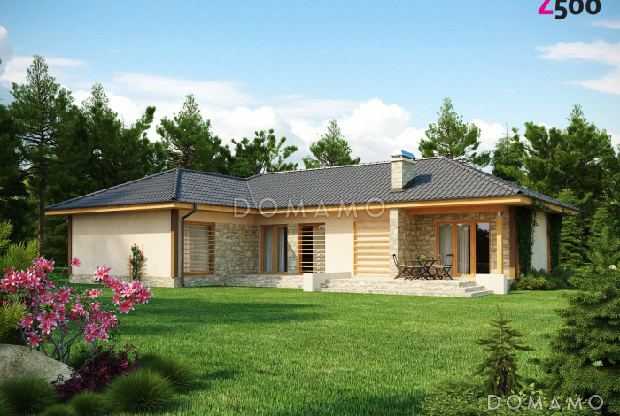 Проект просторного одноэтажного дома из газобетона с фронтальным гаражом на два автомобиля и отделённой зоной сна