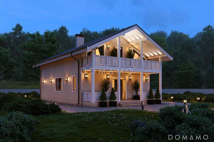 Проект дома со спа-зоной, одной спальней, бильярдной и широким балконом на мансарде