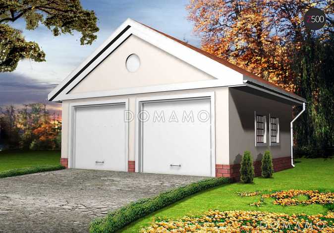 Проект гаража из кирпича для двух авто с двумя воротами