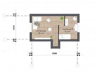 M-104 одноэтажный с мансардой дом / План мансардного этажа
