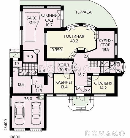 Готовый проект дома с цокольным этажом / План 1 этажа