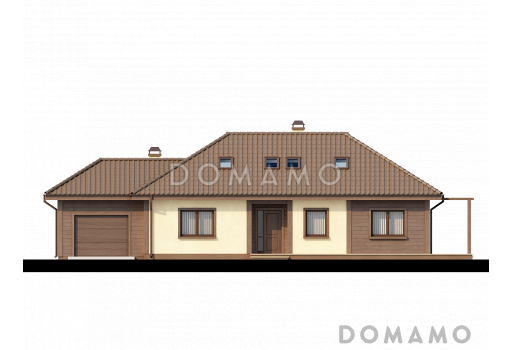Проект просторного мансардного дома из газобетона со спальней на первом этаже и с двумя на втором / Фасад 1