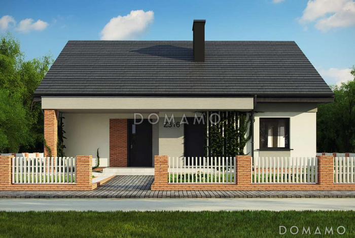 Проект простого уютного одноэтажного дома из газобетона с двумя спальнями и возможностью обустройства мансарды