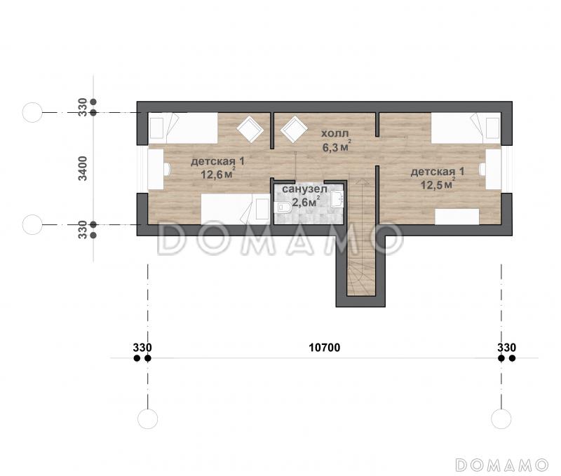 M-123 одноэтажный с мансардой дом / План мансардного этажа