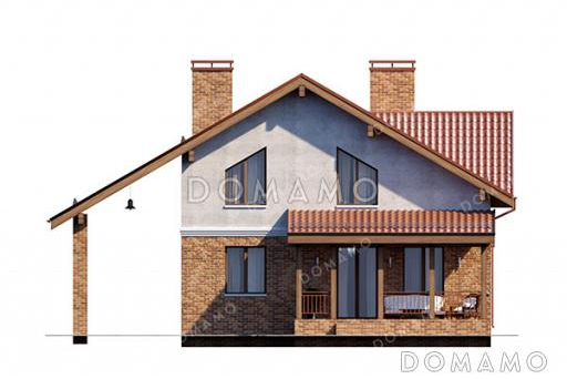 Проект загородного дома с мансардой, навесов для автомобиля, кабинетом и тремя спальнями / Фасад 3