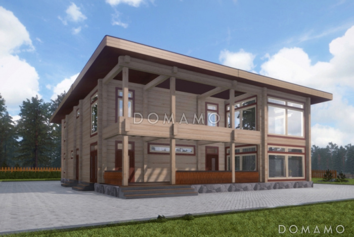 Проект дома из клееного бруса с большими окнами