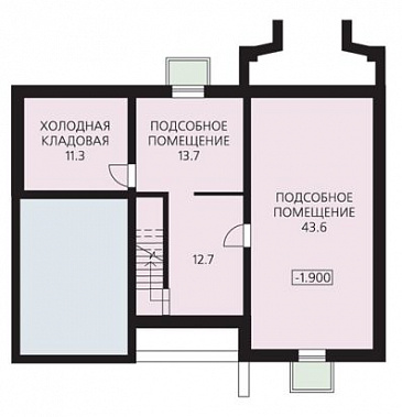 Проект дома из пеноблоков с цокольным этажом, гаражом, тремя спальнями и гостевой  комнатой на первом этаже / План цокольного этажа