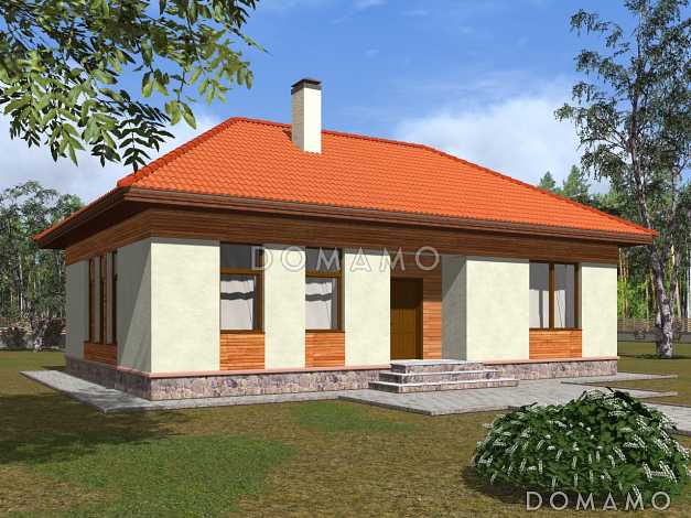 Одноэтажный дом из пенобетона с двумя просторными спальнями под черепичной кровлей