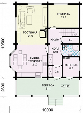 Проект рационально распланированного, уютного дома с тремя просторными спальнями и личным кабинетом / План 1 этажа