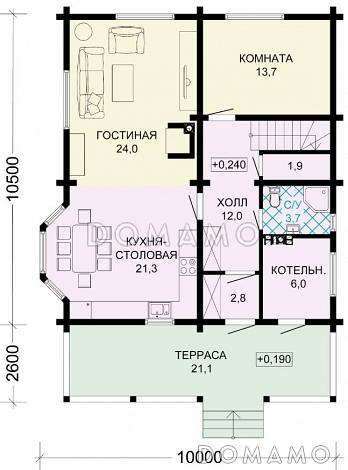 Проект рационально распланированного, уютного дома с тремя просторными спальнями и личным кабинетом / План 1 этажа