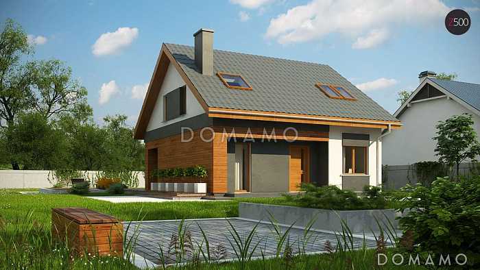 Проект одноэтажного мансардного дома из газобетона с дополнительной спальней на первом этаже 