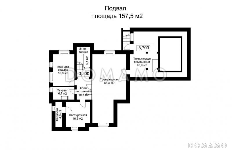 Проект загородного дома с подвалом и пристроенным бассейном / План цокольного этажа