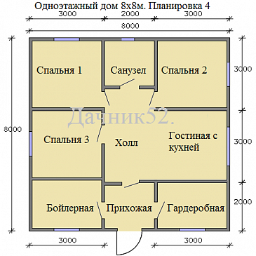 Проект каркасного дачного дома 8 х 8 Соло 16 в нижнем новгороде / План 1 этажа
