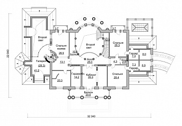 Проект просторного коттеджа с бассейном, бильярдной и парадной гостиной / План 2 этажа