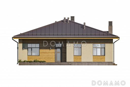 Проект каркасного дома с 3 спальнями, гостиной-столовой и террасой барбекю / Фасад 1