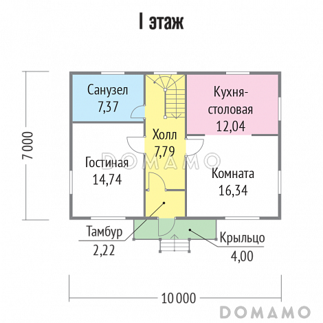 Проект дома 7х10 из бруса / План 1 этажа