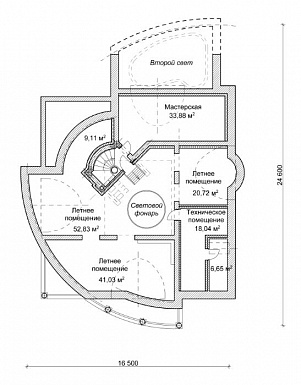 Проект дома с двусветной гостиной и бассейном / План мансардного этажа